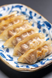 一盘煎饺锅贴特写
