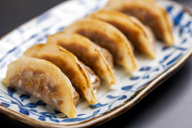 一盘煎饺锅贴特写