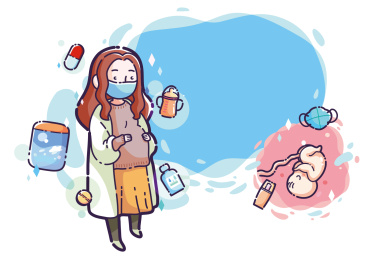 戴口罩的孕妇准妈妈和婴儿