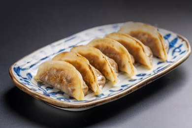 一盘煎饺锅贴特写