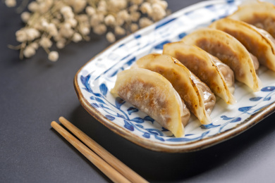 一盘煎饺锅贴特写