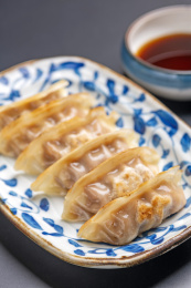 一盘煎饺锅贴特写