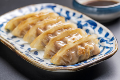 一盘煎饺锅贴特写