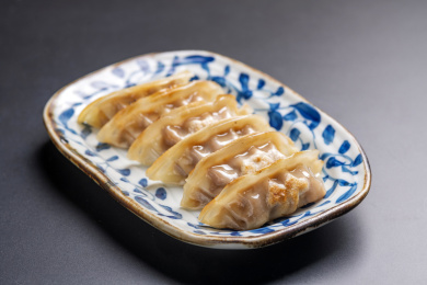 一盘煎饺锅贴特写