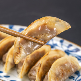 一盘煎饺锅贴特写