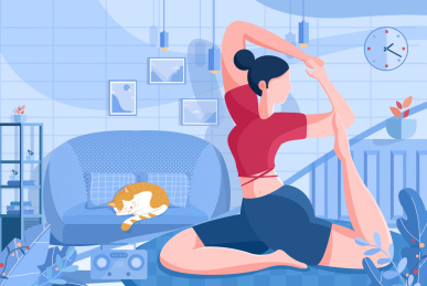 女生在家做瑜伽