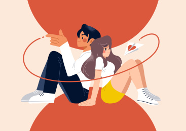 男孩把情书折成纸飞机扔向女孩