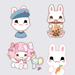 可爱兔子喝珍珠奶茶 吃胡萝卜