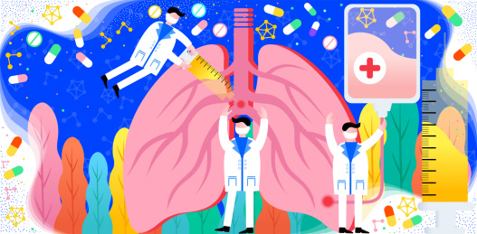 医生治疗肺炎炫彩科技风矢量插画