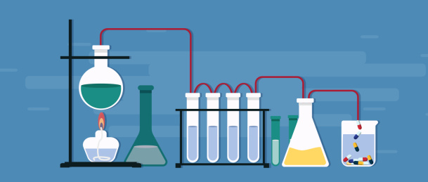 铁架台上酒精加热烧瓶连接着试管制作
