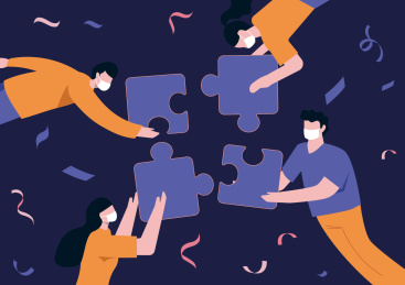 合作防控抗击疫情拼图扁平插画