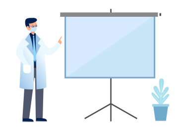 戴口罩的医生讲解矢量插画