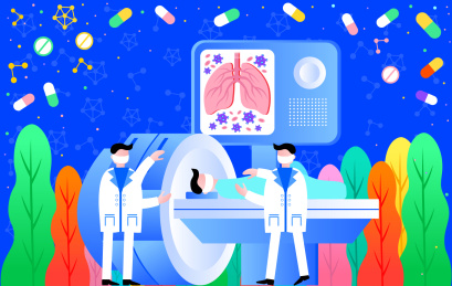 CT检查病毒肺炎炫彩科技风矢量插画