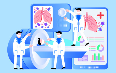 医生CT检查病毒肺炎插画