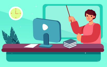 卡通手绘老师居家直播网上教课插画