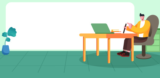 卡通手绘男子在家里工作学习插画