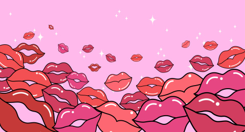 很多飞吻组成的矢量插画背景