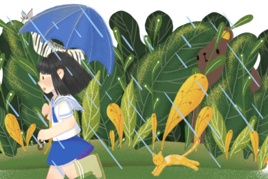 打伞奔跑的女孩