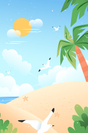 蓝天白云海边矢量插画