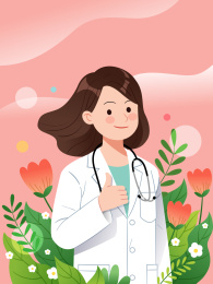 女医生在花丛中竖起大拇指