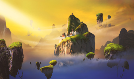 中国神话背景下的仙境电影背景，数码绘画
