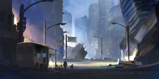 被摧毁背景下萧条的城市场景设计，数码插画