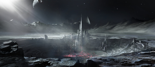 科幻背景下得外星球场景概念图