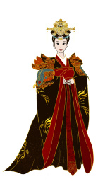 穿黑色帝王华服的发饰精致的女人