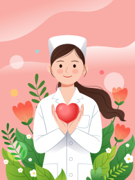 护士在花丛中捧着爱心