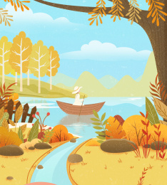 秋高气爽的季节小女孩在湖面划船