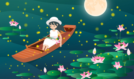 夏至的荷花池-划船采莲的女孩