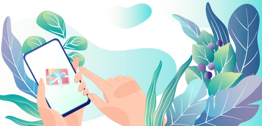 女神节电商手机购物人物植物背景