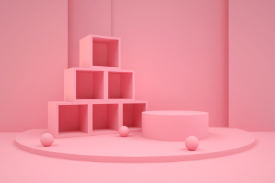 粉红色小盒子简约几何时尚电商促销立体摆台
