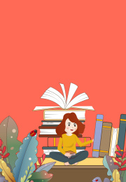 一个女孩坐在窗台上读书的插画