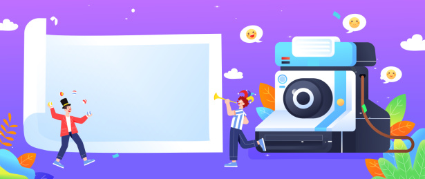 相机拍摄开心表情矢量插画