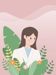微笑的女医生在植物花丛中