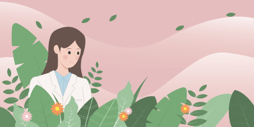 微笑的女医生在植物花丛中