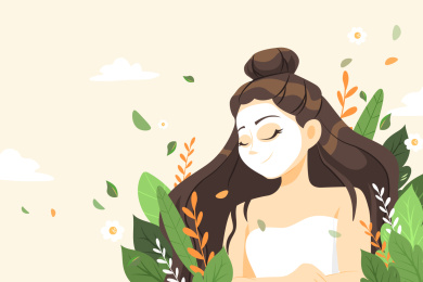 敷面膜的女孩矢量插画