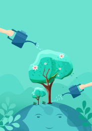 喷壶浇灌地球上的树木