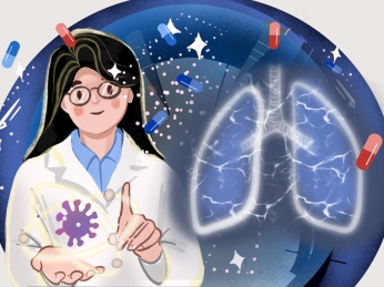 女性医生和肺部CT片
