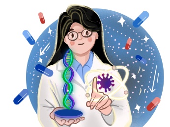 女医生手持基因和手指病毒