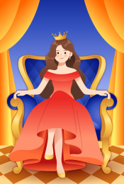 头戴皇冠的女王坐在王座上