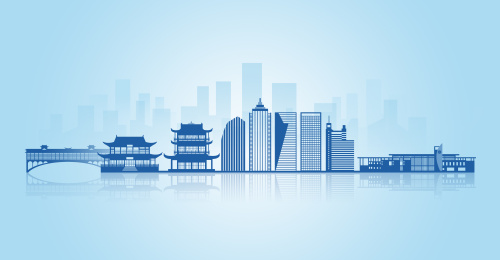 中国贵州省铜仁市地标建筑剪影天际线背景素材