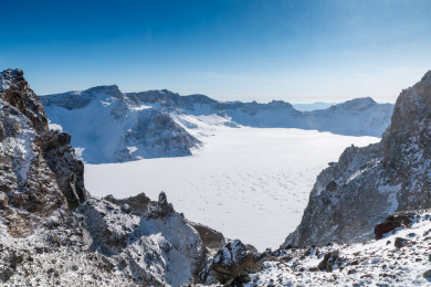 中国吉林省延边州长白山雪景