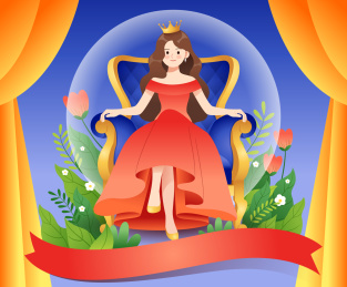 女王坐在鲜花环绕的宝座上