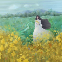 拿着油菜花的女神