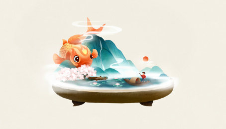 鲤鱼和渔夫微观盆景