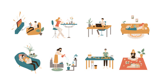 放假在家里休息的人矢量插画