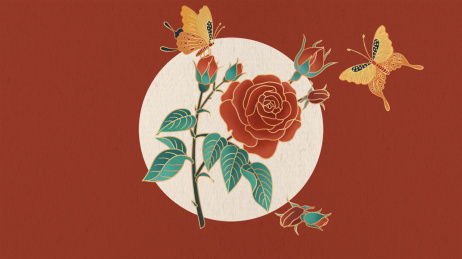 国潮中国风花卉玫瑰插画