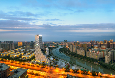 四川省成都市欧洲中心及周边现代建筑夜景